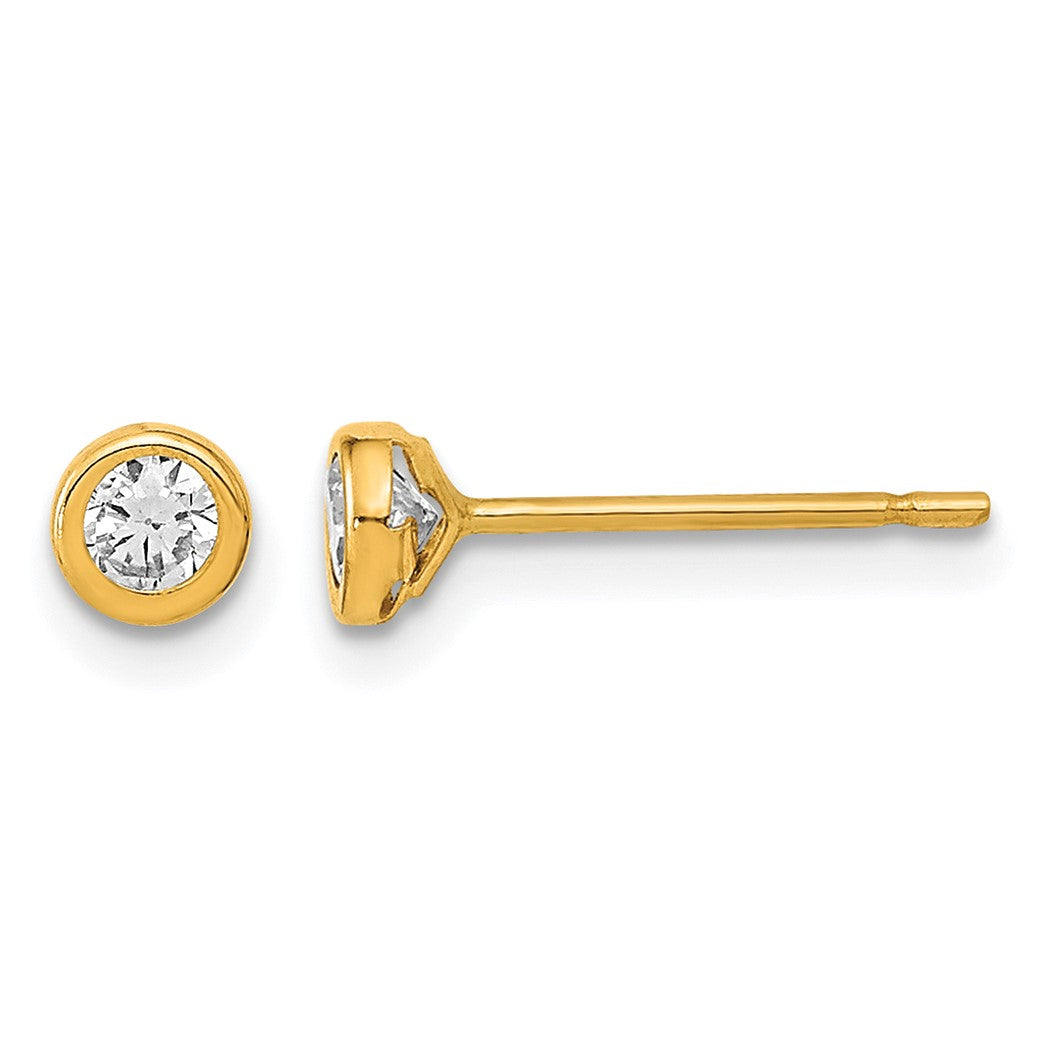 14K Polished 3.5mm Circle Bezel with CZ Post Earrings