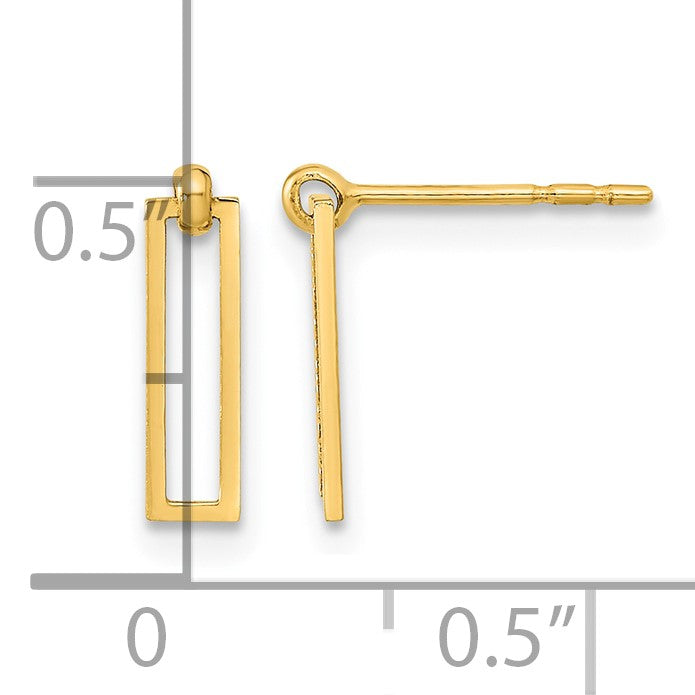 14K Polished Open Rectangle Dangle Post Earrings