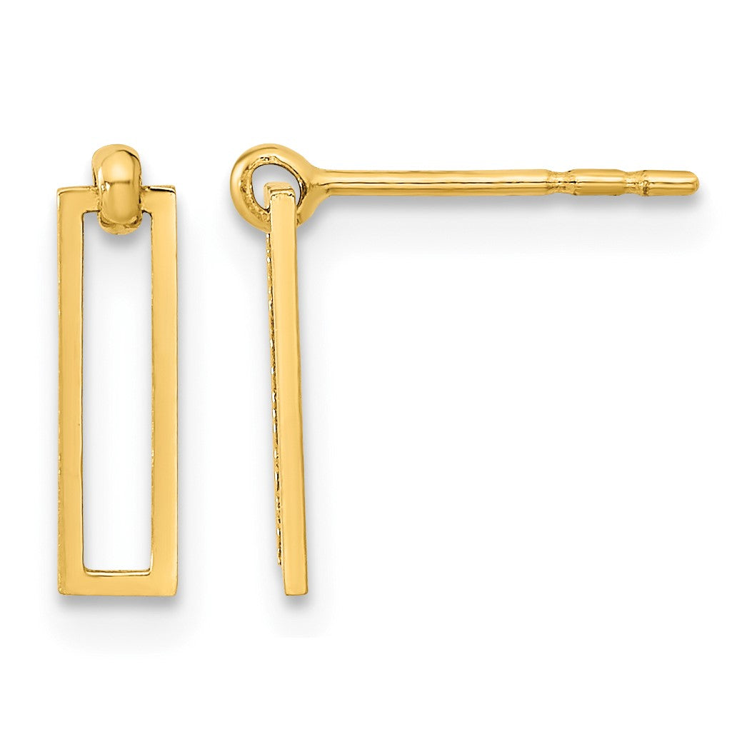 14K Polished Open Rectangle Dangle Post Earrings