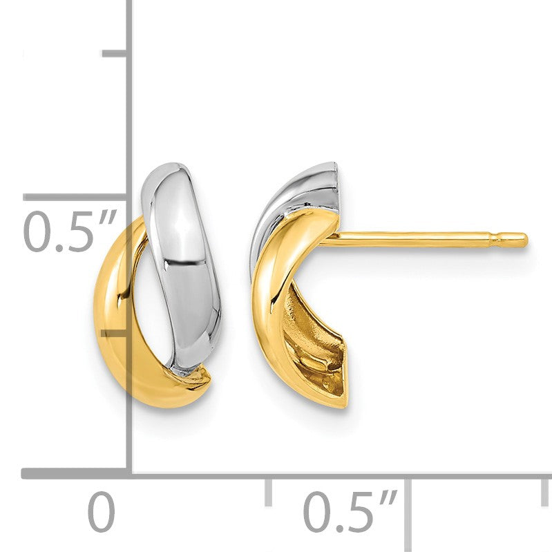 14K Gold White Rhodium Fancy Teardrop Post Earrings