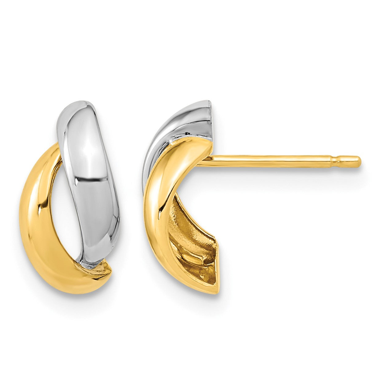 14K Gold White Rhodium Fancy Teardrop Post Earrings