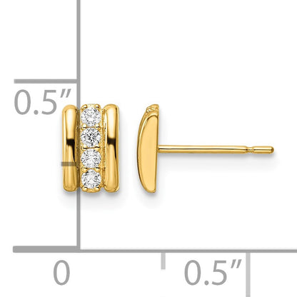 14K Polished CZ Curved Bar Post Earrings