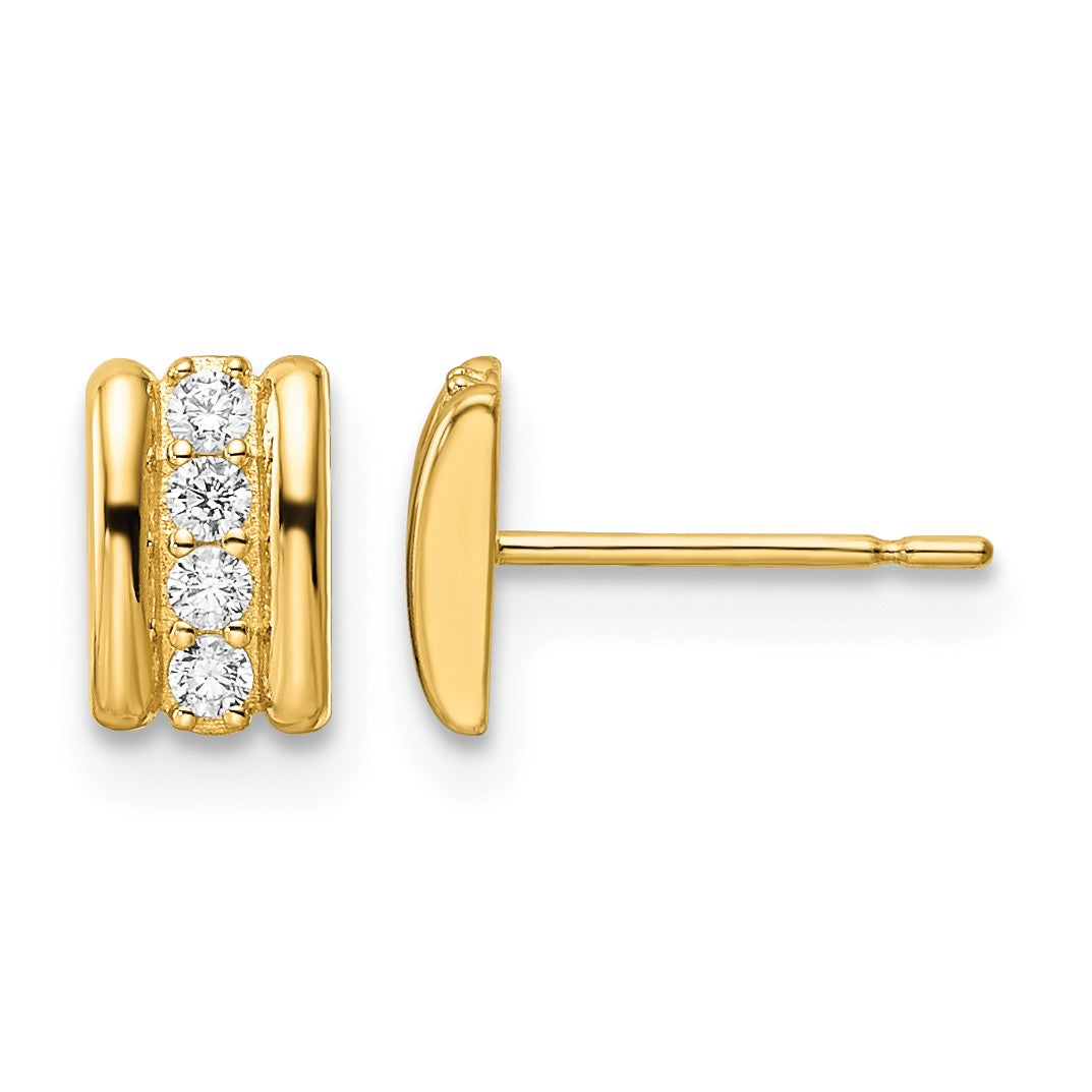 14K Polished CZ Curved Bar Post Earrings