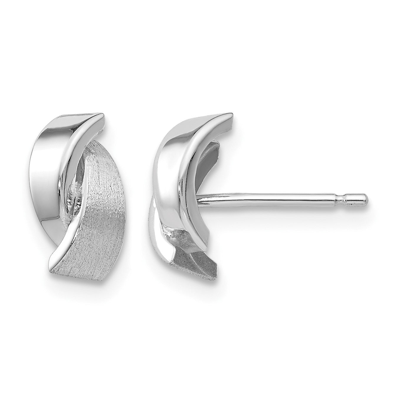 14k White Gold Polished and Satin 7x6mm Fancy Overlap Post Earrings