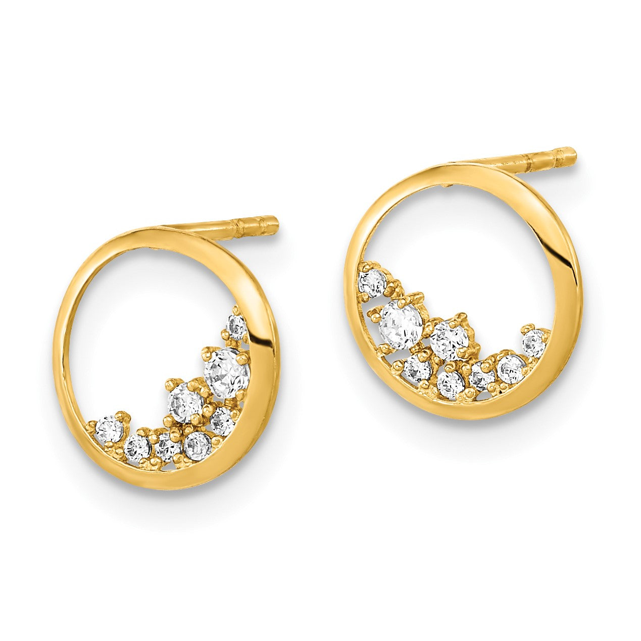 14K Polished 9.25mm Open Circle with CZ Post Earrings