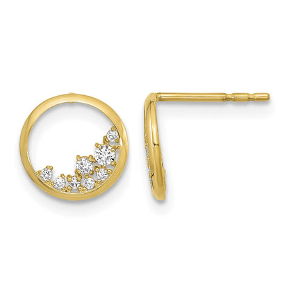 14K Polished 9.25mm Open Circle with CZ Post Earrings