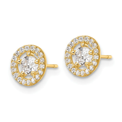 14k 7.25mm CZ Halo Stud Earrings
