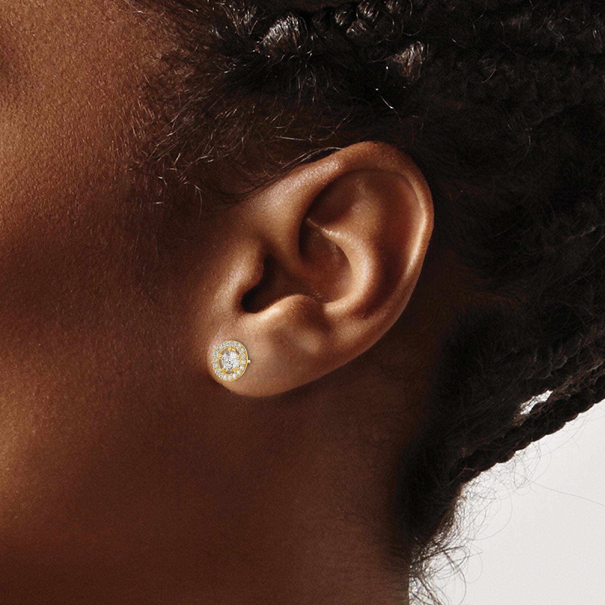 14k 7.25mm CZ Halo Stud Earrings