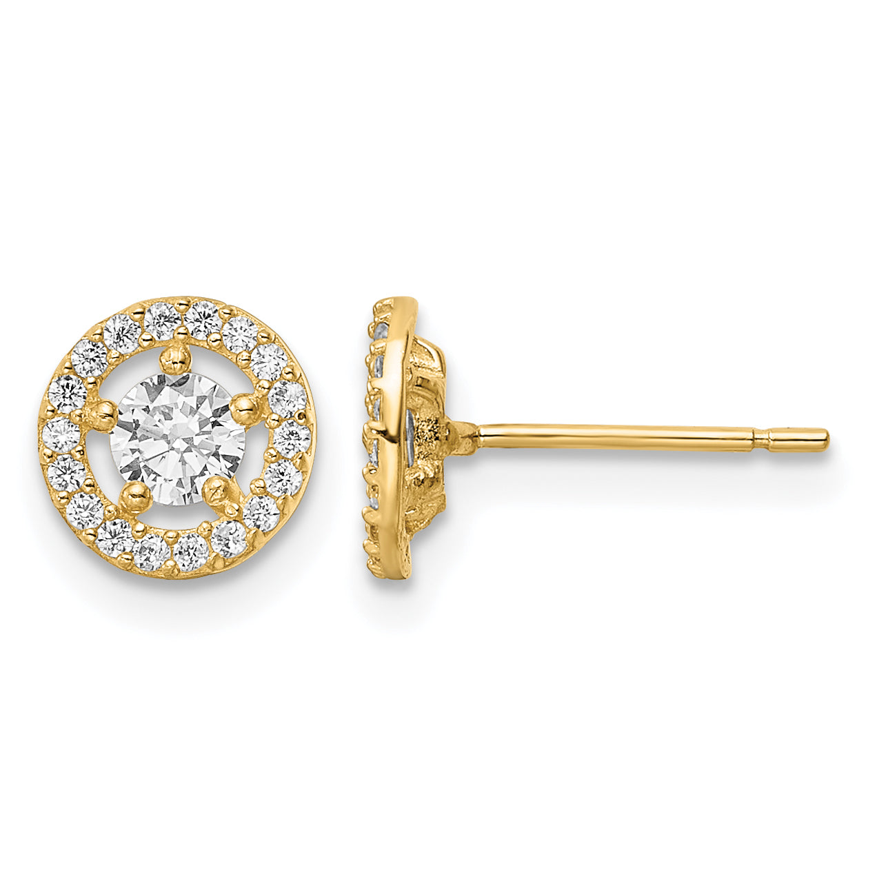 14k 7.25mm CZ Halo Stud Earrings