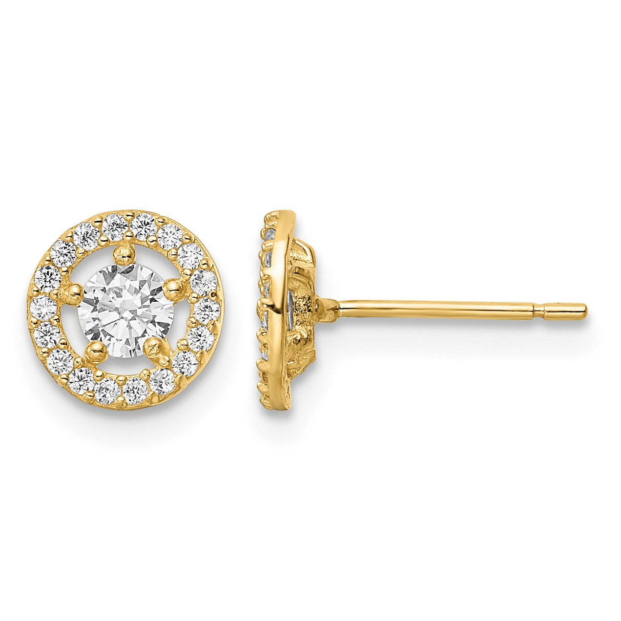14k 7.25mm CZ Halo Stud Earrings