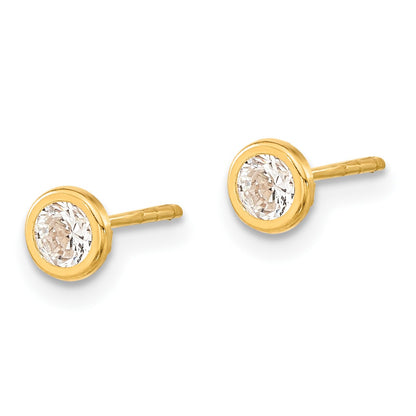 14K Polished 4.5mm Circle Bezel with CZ Post Earrings