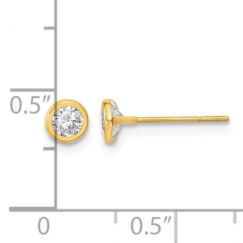 14K Polished 4.5mm Circle Bezel with CZ Post Earrings