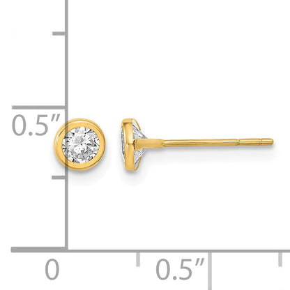 14K Polished 4.5mm Circle Bezel with CZ Post Earrings