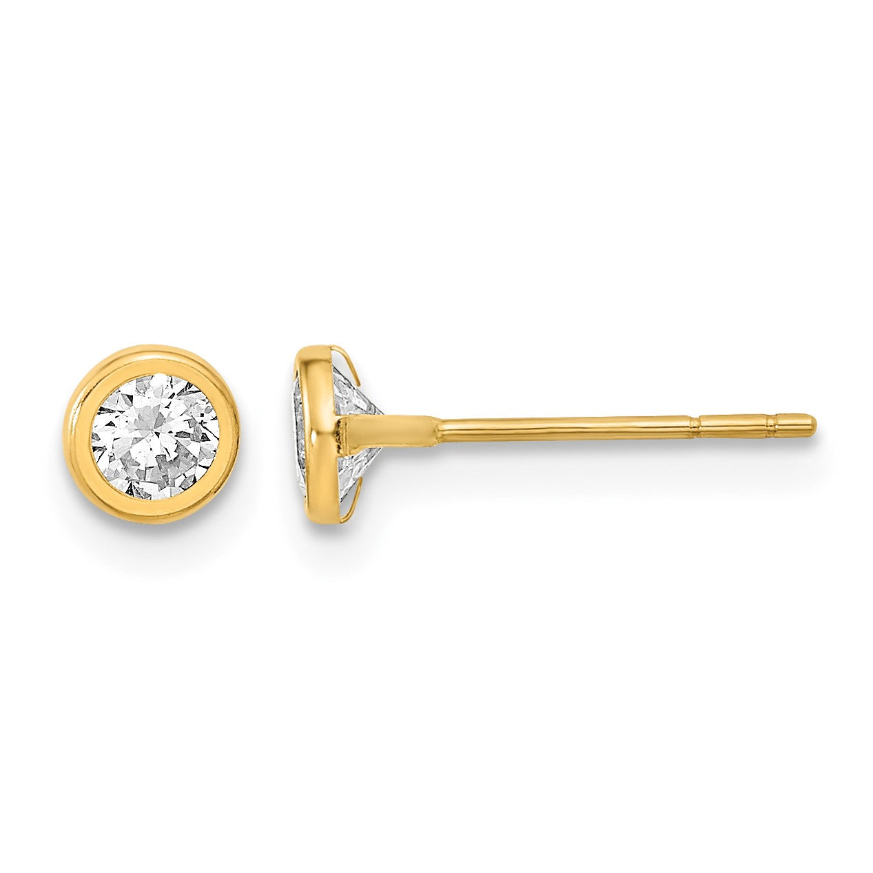 14K Polished 4.5mm Circle Bezel with CZ Post Earrings