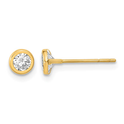 14K Polished 4.5mm Circle Bezel with CZ Post Earrings