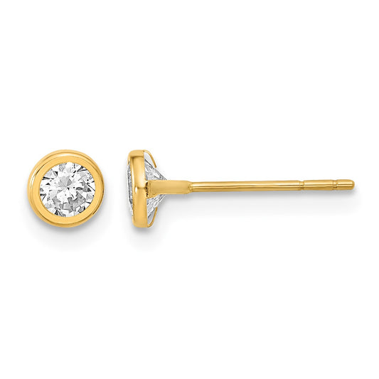14K Polished 4.5mm Circle Bezel with CZ Post Earrings
