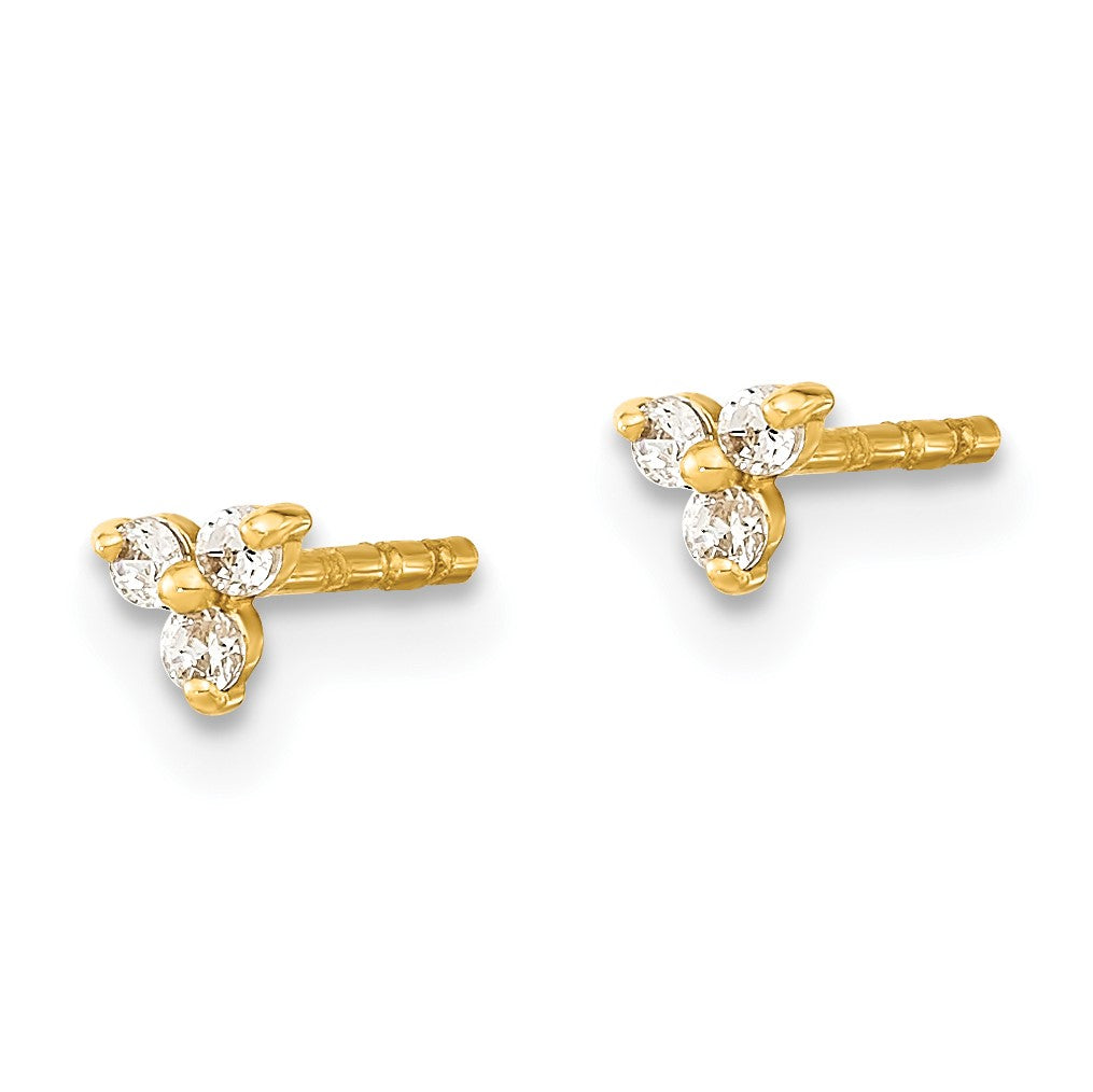 14K Polished 3-Stone CZ Triangle Post Earrings