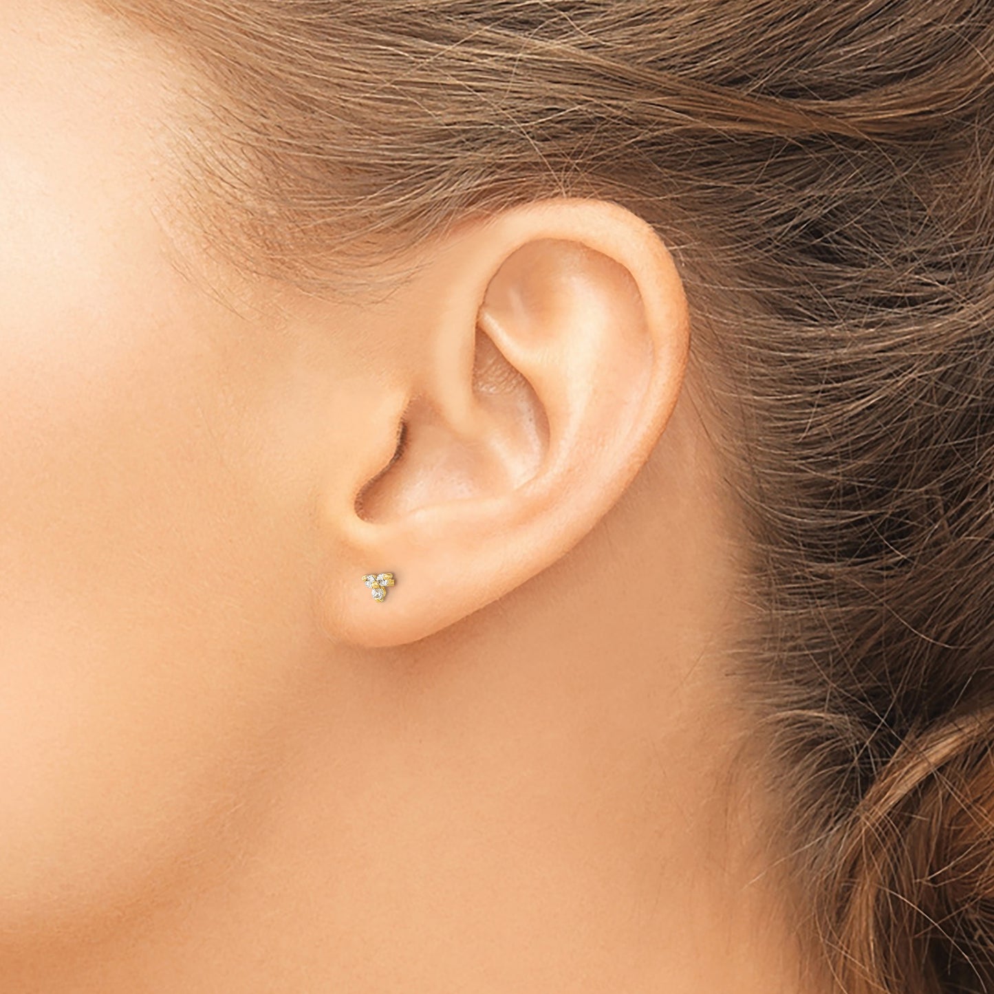 14K Polished 3-Stone CZ Triangle Post Earrings