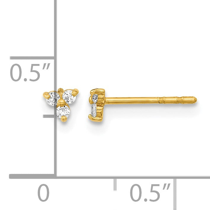 14K Polished 3-Stone CZ Triangle Post Earrings