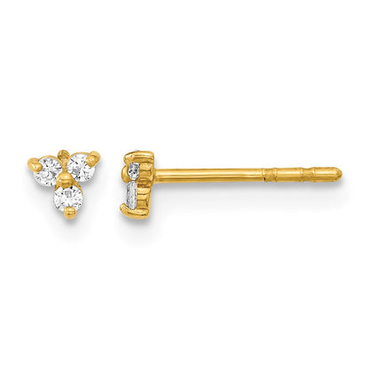 14K Polished 3-Stone CZ Triangle Post Earrings