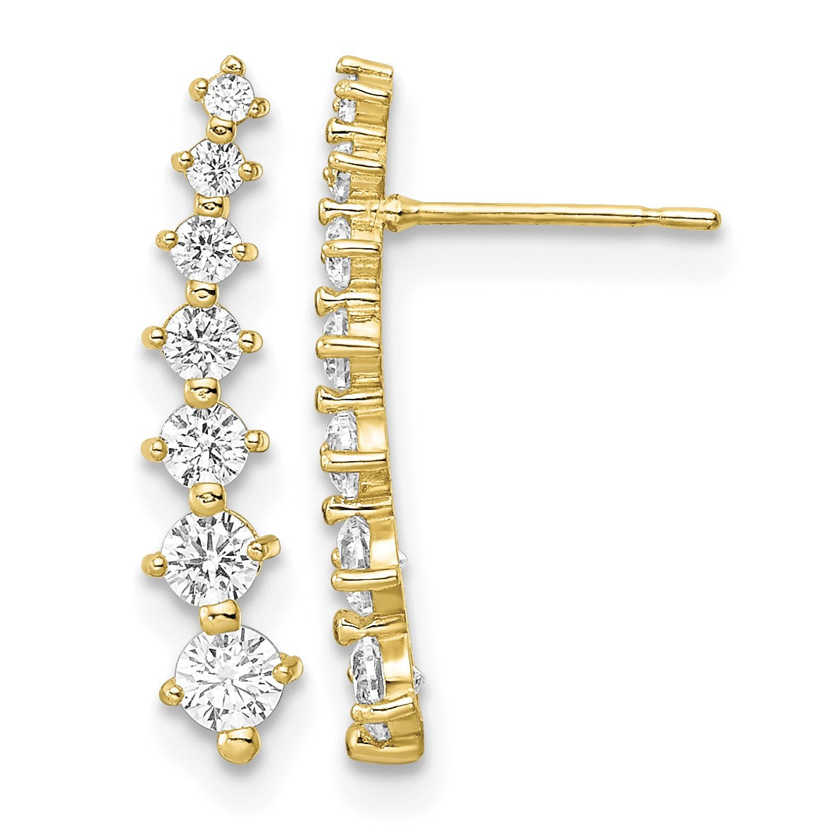 14K Polished Graduated White CZ Post Earrings