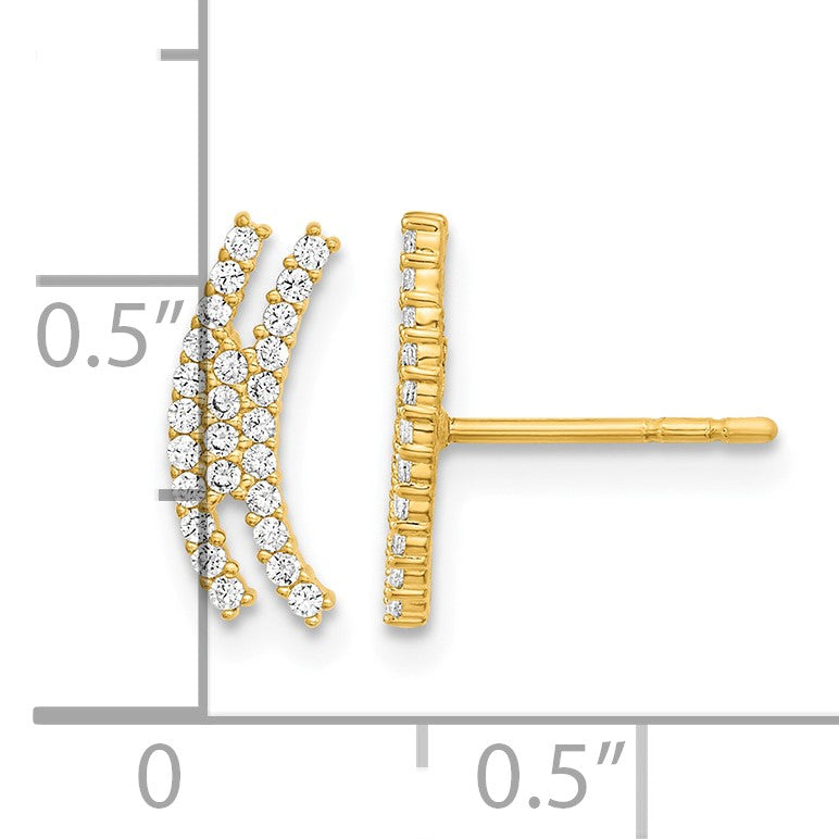 14K Polished Curved Bar CZ Post Earrings