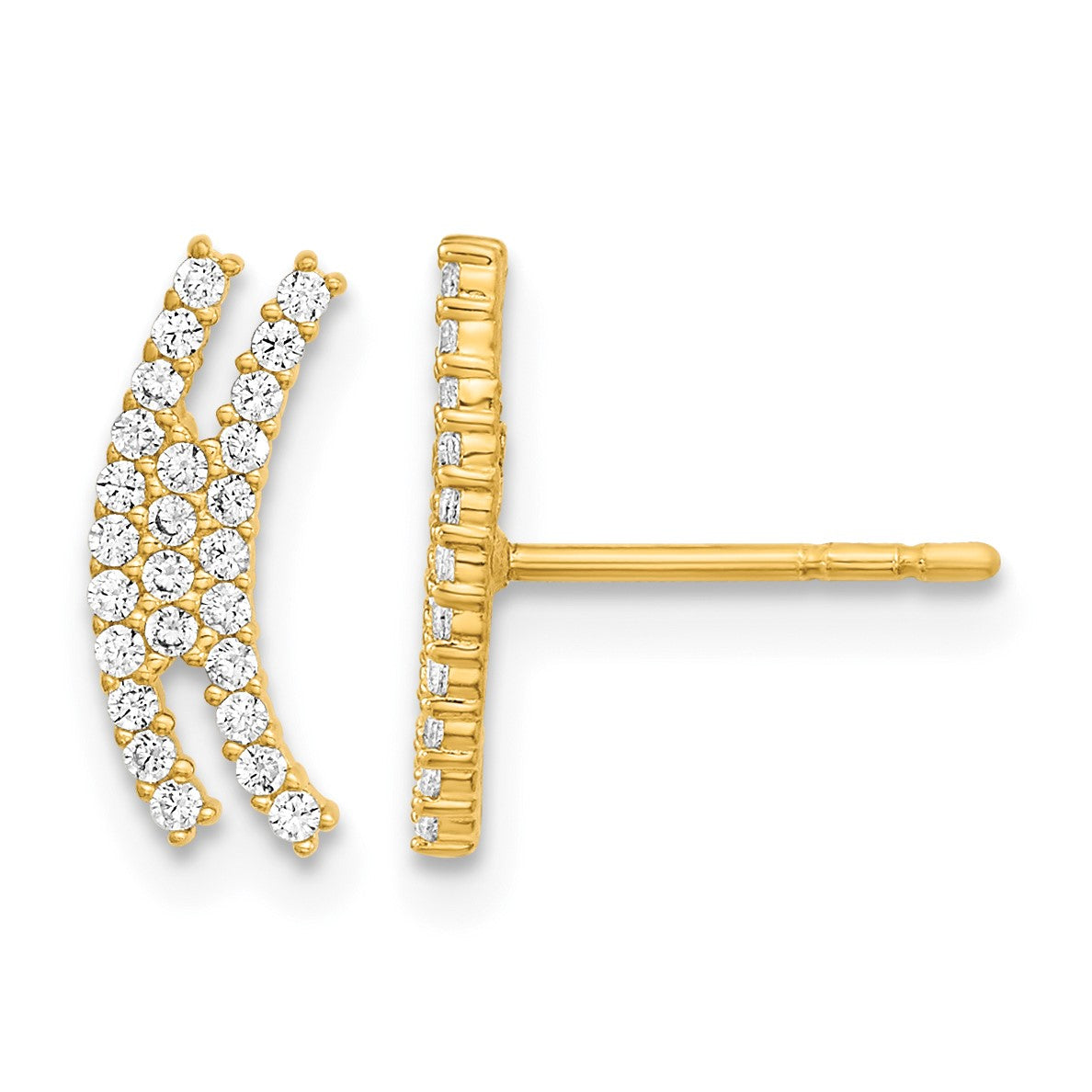 14K Polished Curved Bar CZ Post Earrings