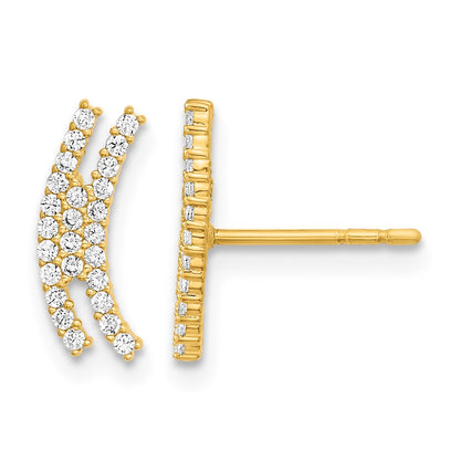 14K Polished Curved Bar CZ Post Earrings