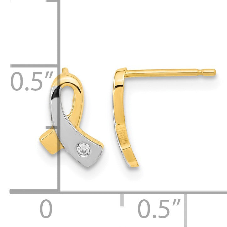 14K and White Rhodium CZ Awareness Ribbon Post Earrings