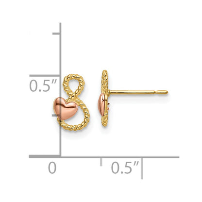 14k Two-tone Heart Post Earrings