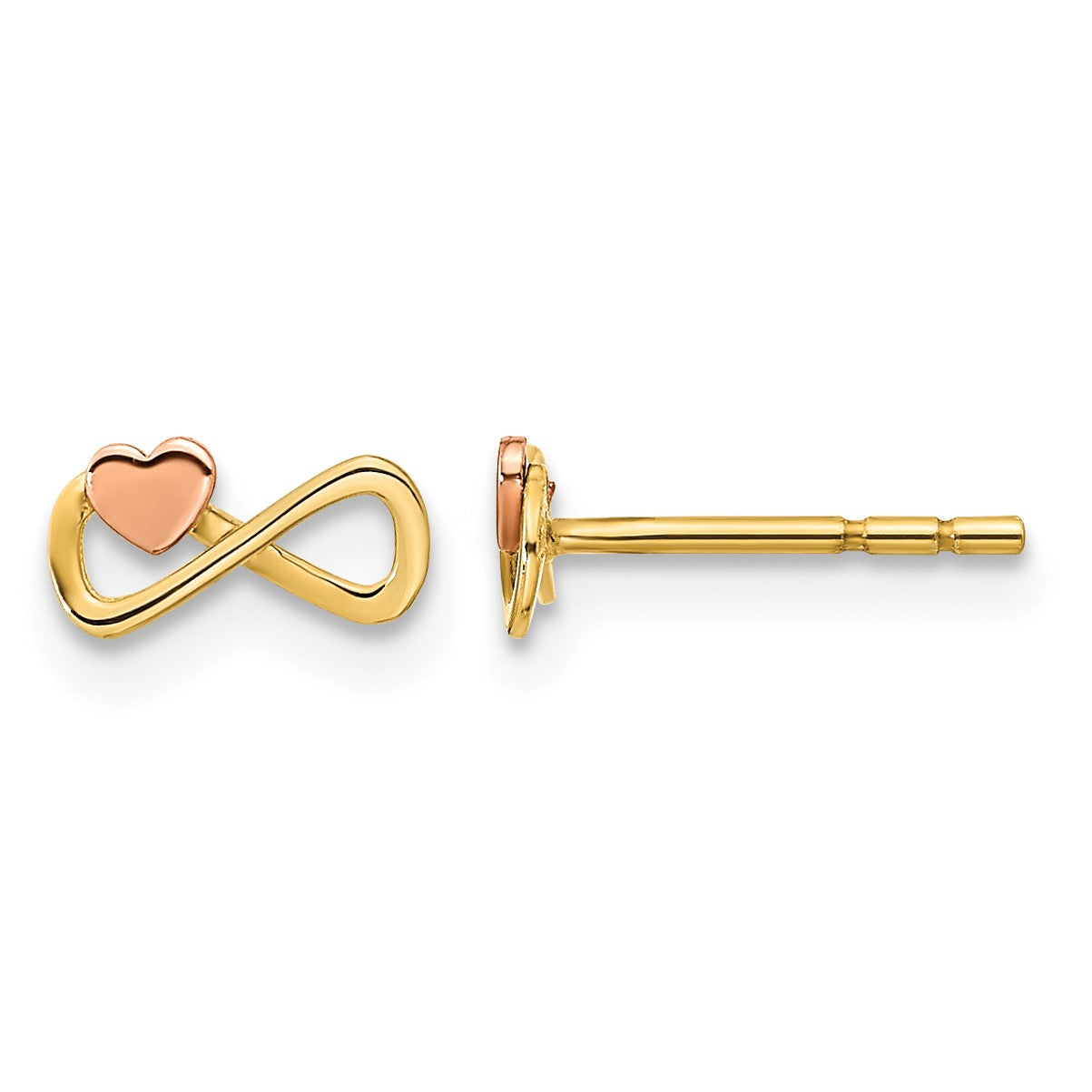 14K Two-tone Infinity with Heart Post Earrings
