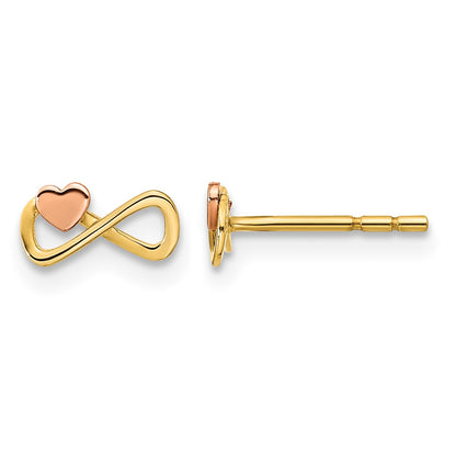 14K Two-tone Infinity with Heart Post Earrings