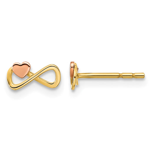14K Two-tone Infinity with Heart Post Earrings