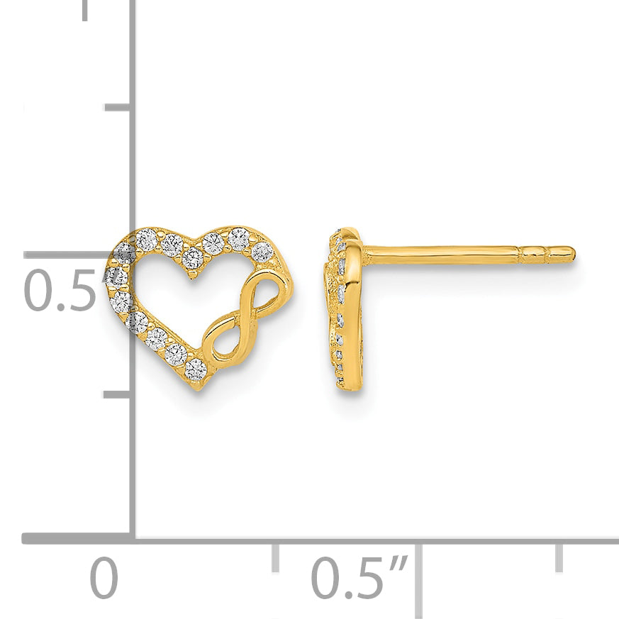 14K Polished Cut-Out Heart and Infinity Sign CZ Post Earrings