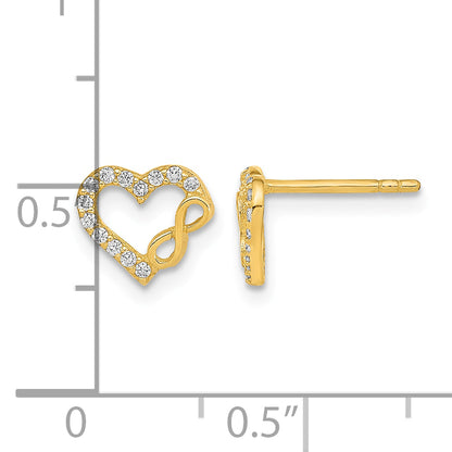 14K Polished Cut-Out Heart and Infinity Sign CZ Post Earrings