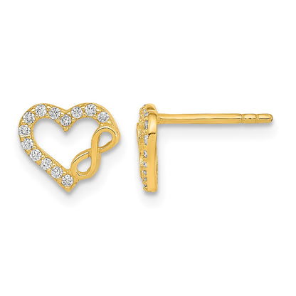 14K Polished Cut-Out Heart and Infinity Sign CZ Post Earrings