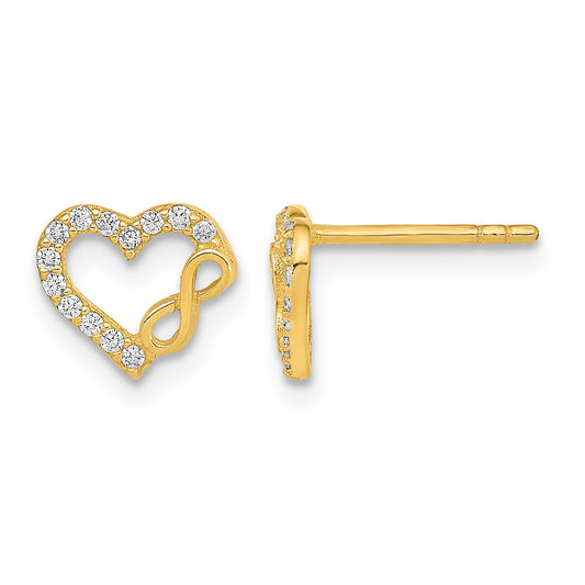 14K Polished Cut-Out Heart and Infinity Sign CZ Post Earrings
