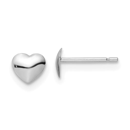 14K White Gold Polished Heart Post Stud Earrings