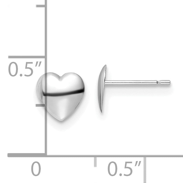 14K White Gold 6.2mm Polished Heart Post Earrings