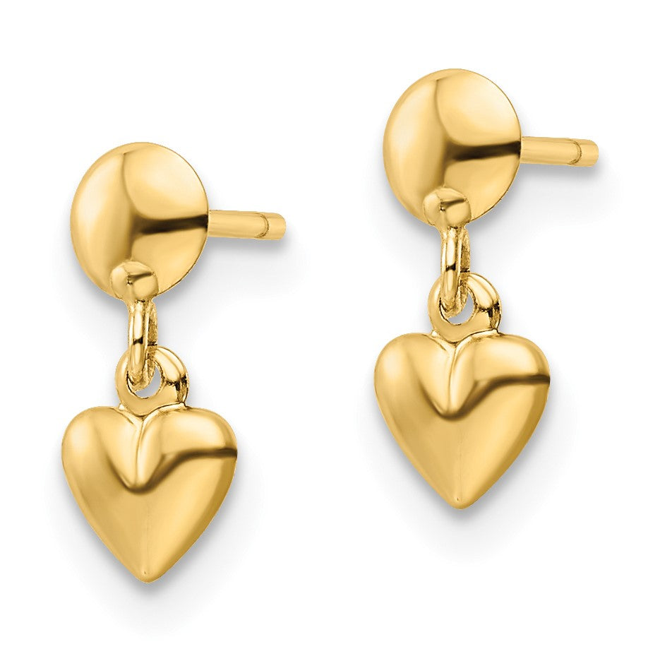 14K Polished Heart Dangle Post Earrings