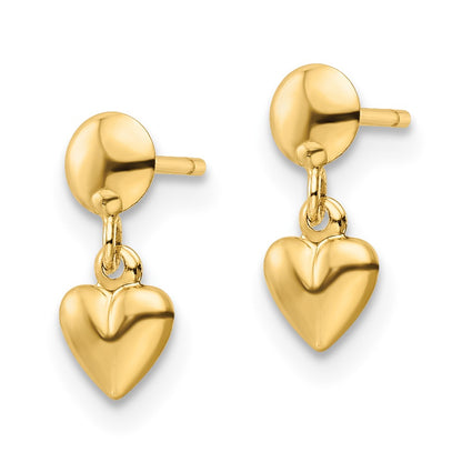 14K Polished Heart Post Dangle Earrings