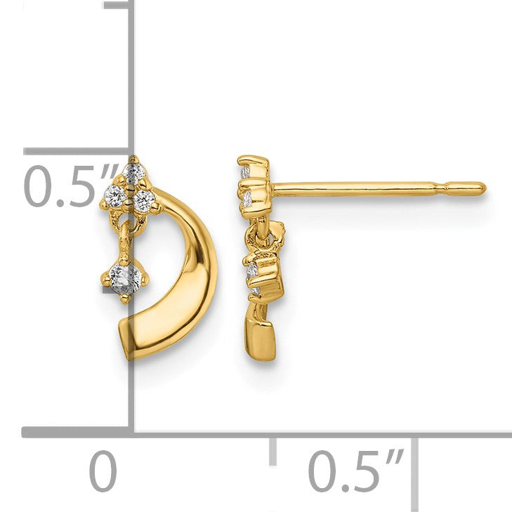 14K CZ and Curved Moon Post Earrings