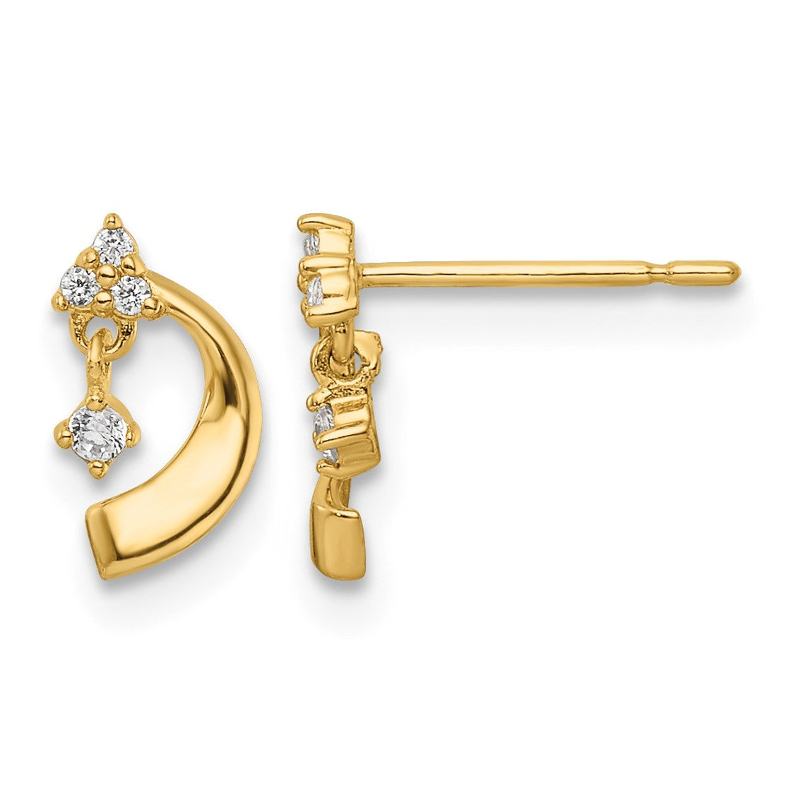 14K CZ and Curved Moon Post Earrings