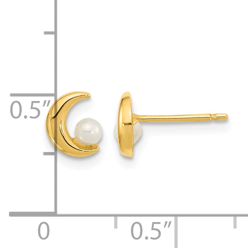 14K Polished Half Moon with 2.5-3mm Freshwater Cultured Pearl Post Earrings