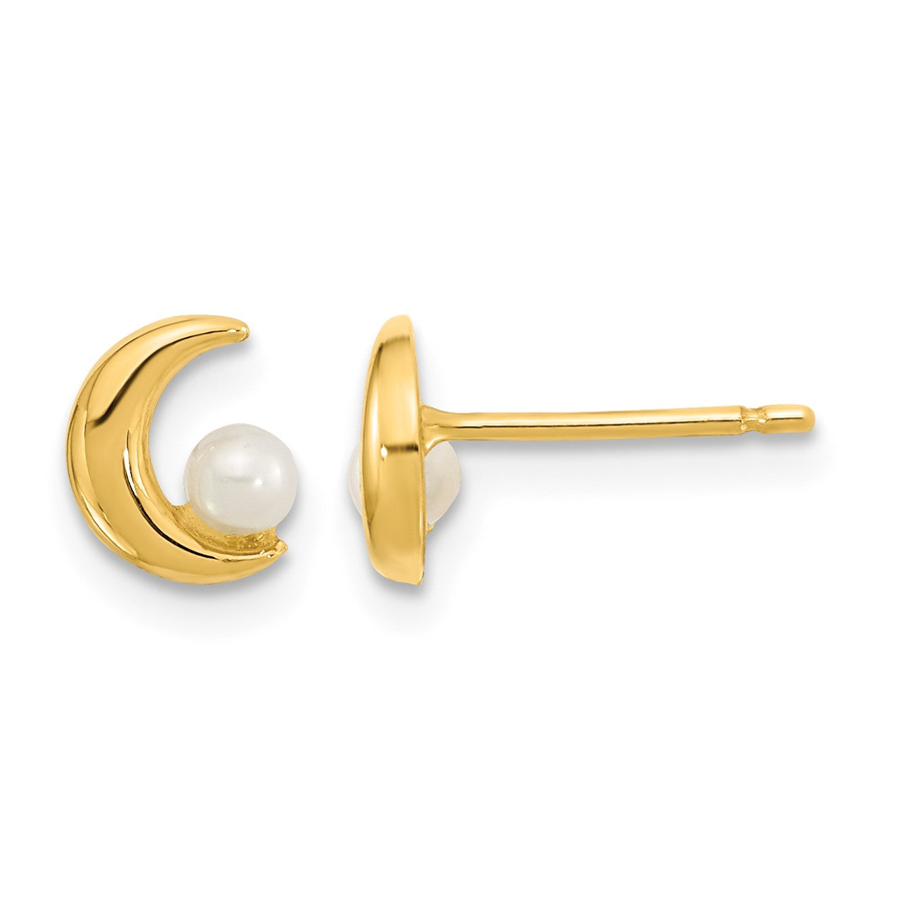 14K Polished Half Moon with 2.5-3mm Freshwater Cultured Pearl Post Earrings
