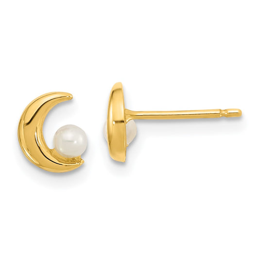 14K Polished Half Moon 2.5-3mm Freshwater Cultured Pearl Post Earrings