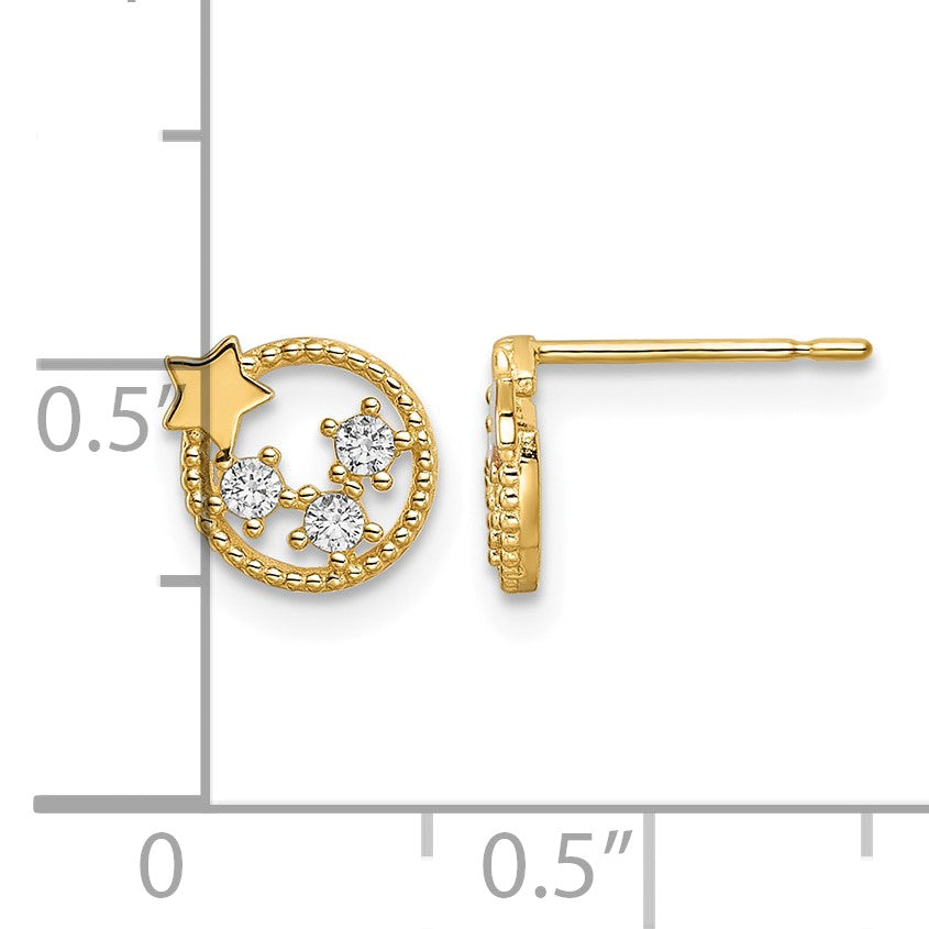 14k CZ Stars in Circle Post Earrings