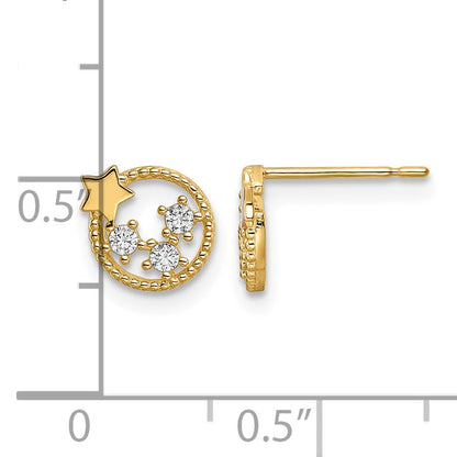14k CZ Stars in Circle Post Earrings