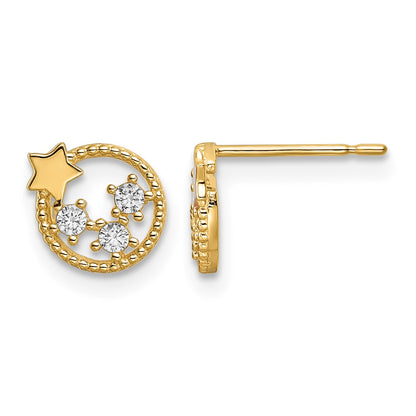 14k CZ Stars in Circle Post Earrings