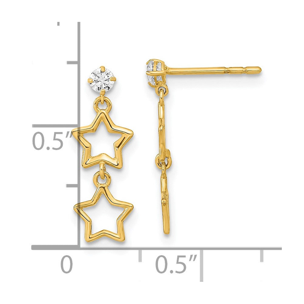 14K Polished Dangle Star with CZ Post Earrings